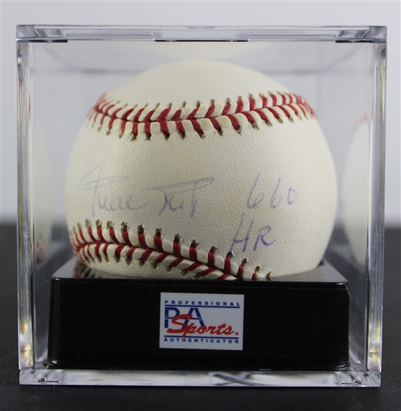 Willie Mays Signed OML Baseball - Signed on the Sweet Spot and Graded MINT + 9.5 (PSA/DNA)