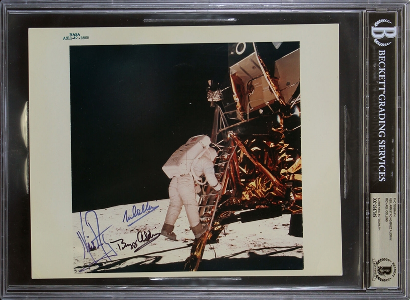 Apollo 11 ULTRA RARE Crew Signed Nasa 8" x 10" Color Photo of Moon Landing! (Beckett/BAS Encapsulated)