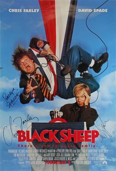 Chris Farley & David Spade Ultra Rare Signed "Black Sheep" Movie Poster (JSA LOA)