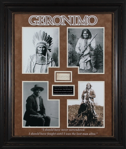 Geronimo Signed 1.5" x 3" Segment in Custom Framed Display (JSA)