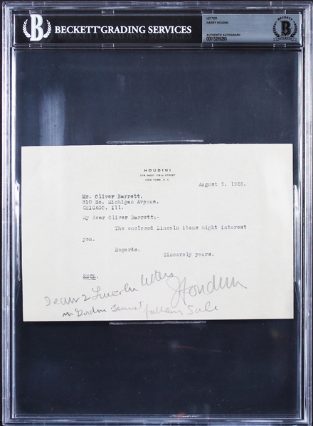 Harry Houdini Signed 5.5" x 8.25" 1926 Letter On Personal Letterhead (Beckett/BAS Encapsulated)