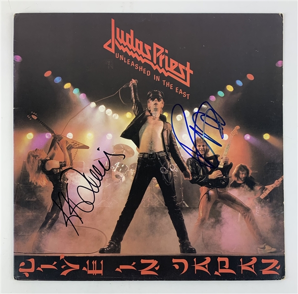 Judas Priest: Halford & Downing Signed "Unleashed in the East" Album Cover (Beckett/BAS)