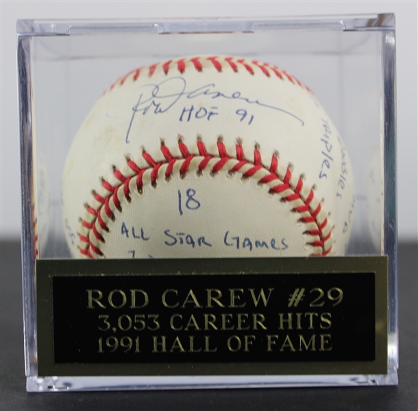 Rod Carew Signed & Inscribed OML Baseball w/ Multiple Career Stats! 