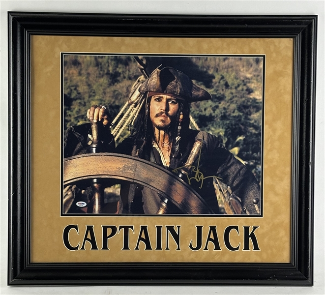 Johnny Depp Signed Photo in Framed Pirates of the Caribbean Display (PSA/DNA)