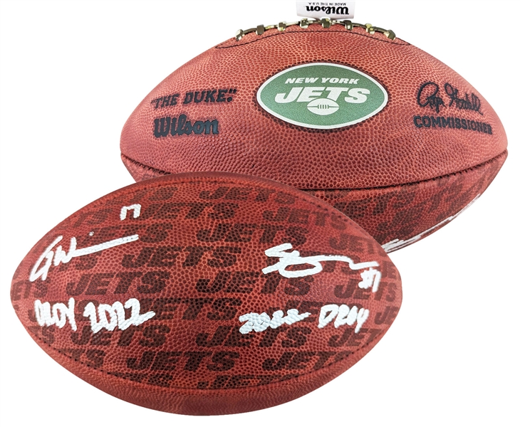 Jets Superstars: Sauce Gardner & Garrett Wilson Signed & Inscribed NFL Duke Showcase Leather Game Model Football (Beckett/BAS Witnessed)
