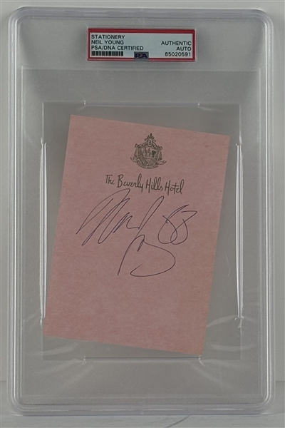 Neil Young Signed Beverly Hills Hotel Stationary (PSA/DNA Encapsulated)