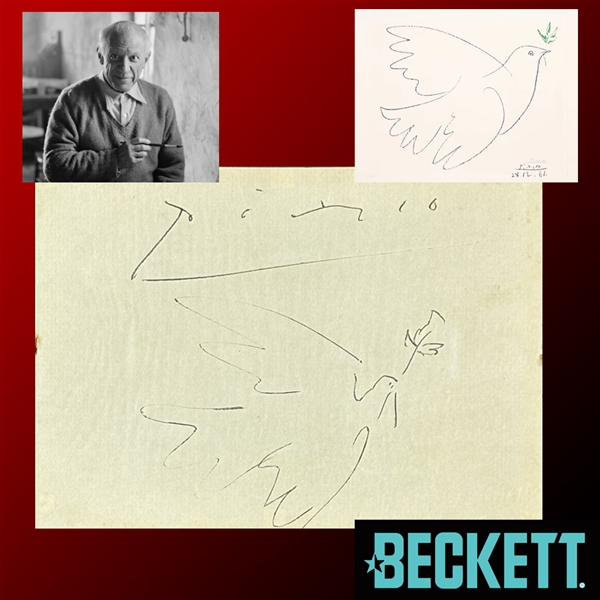 Pablo Picasso Incredible Signed Album Page w/ ULTRA-RARE Original Dove of Peace Artwork! (Beckett/BAS)