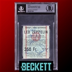 Led Zeppelin Tour Over Europe 1980 Fully Group Signed German Concert Ticket Including Bonham with Original Guest Pass (4 Sigs)(Beckett/BAS Encapsulated & Tracks COA)