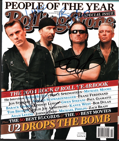 U2: Band Signed 2004 Rolling Stone Magazine Cover (4 Sigs)(Epperson/REAL LOA)