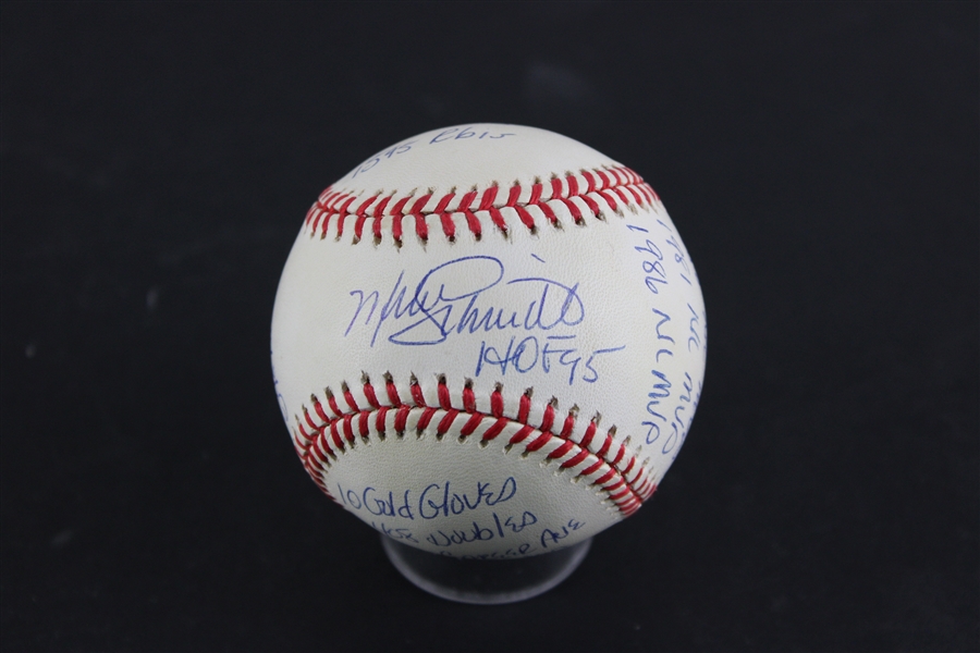 Mike Schmidt Signed, Numbered and Inscribed Stat ONL Baseball (JSA)