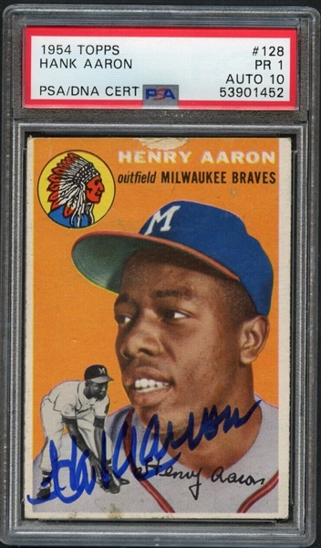 Hank Aaron Signed 1954 Topps Rookie Card with GEM MINT 10 Autograph (PSA/DNA Encapsulated)
