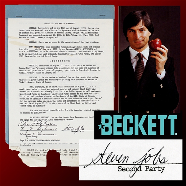 Steve Jobs RARE Signed Real Estate Document to Purchase Land in Yamhill County, OR - The Area That Inspired the "Apple" Name! (Beckett/BAS LOA)