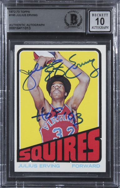 Julius "Dr. J" Erving Signed & Inscribed 1972 Topps Rookie Card with GEM MINT 10 Autograph (Beckett/BAS Encapsulated)