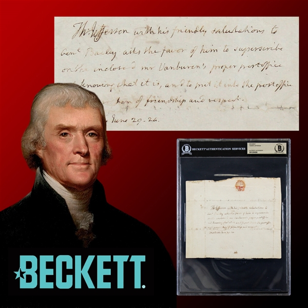 President Thomas Jefferson Handwritten & Signed Note (Beckett/BAS Encapsulated)
