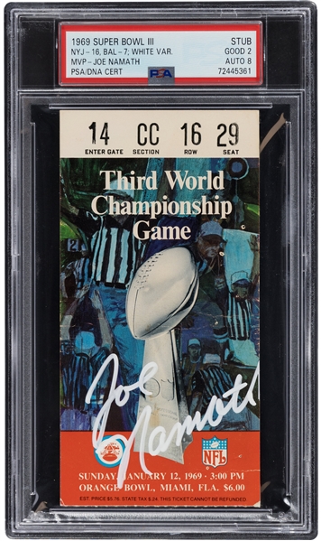 Joe Namath Superb Signed Super Bowl III Original Ticket Stub (PSA/DNA Encapsulated)