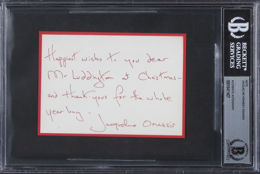 Jackie Onassis (Kennedy) Handwritten & Signed Holiday Note (Beckett/BAS Encapsulated)