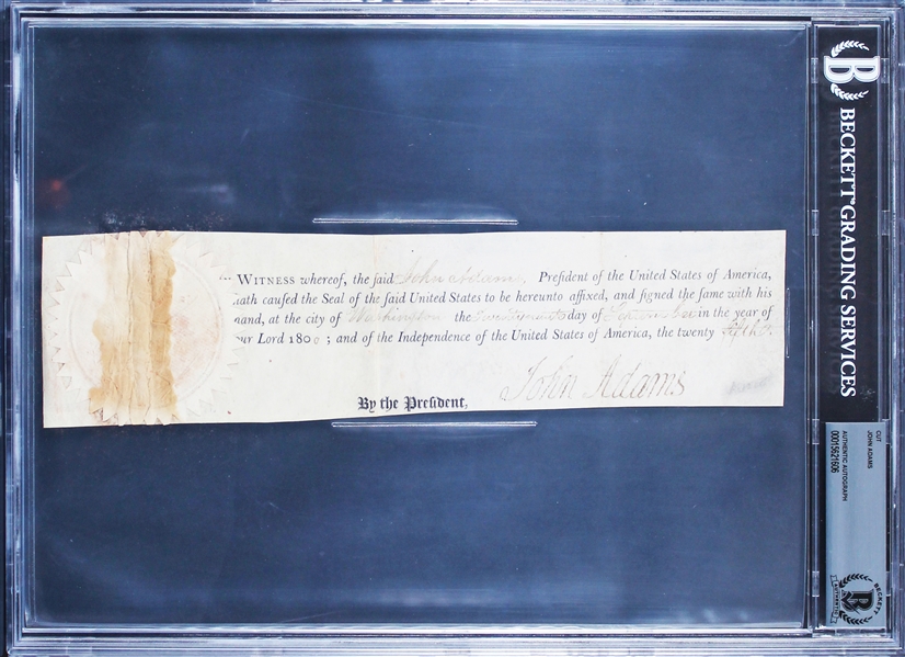 President John Adams Signed 1800 Document Segment as POTUS! (Beckett/BAS Encapsulated)