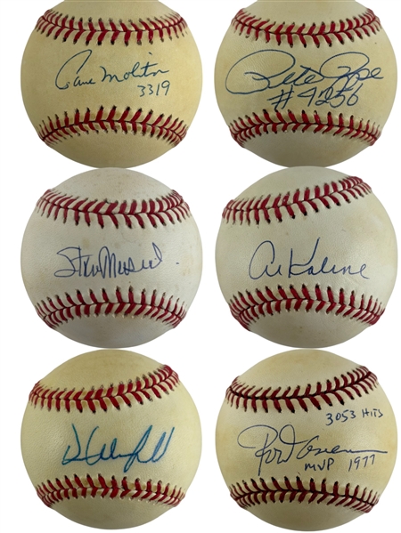 3,000 Hit Club Members Single Signed Baseball Lot w/ Rose, Musial. & More! (6 Sigs)(UDA COA)(Third Party Guaranteed)