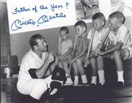 Mickey Mantle Signed 11 x 14 B&W Photograph with Unique Father of the Year? Inscription (Beckett/BAS GEM MINT 10 Auto)