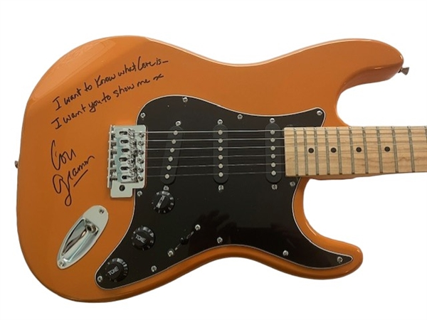 Foreigner: Lou Gramm Signed & Rare Lyric Inscribed Glarry Strat Guitar w/ Exact Signing Photos! (JSA LOA)