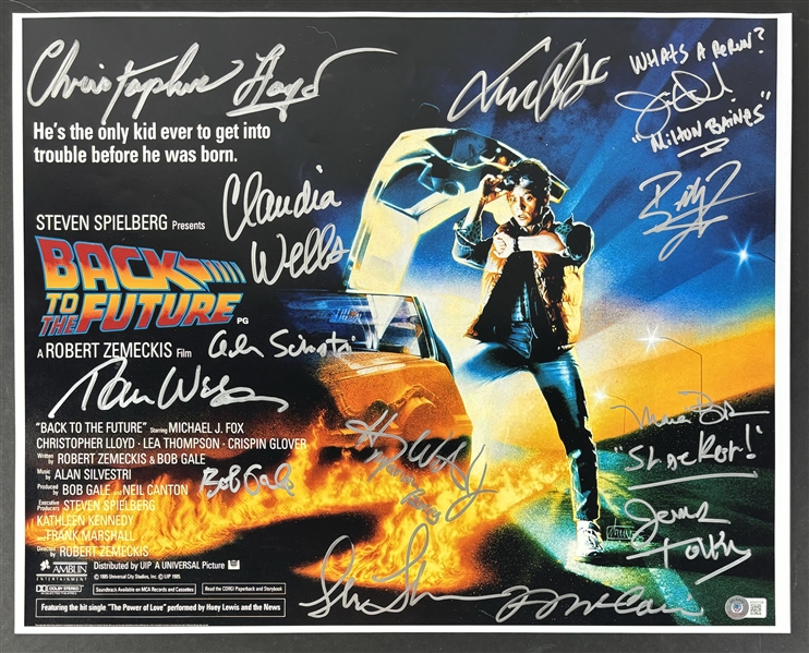 Back to the Future: Cast Multi-Signed 16" x 20" Photo w/ Lloyd, Fox, & More! (13 Sigs)(Beckett/BAS LOA)