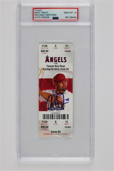 Mike Trout Signed Signed 2012 LA Angels Ticket w/ Gem Mint 10 Auto - Rookie Home Run Game! (PSA/DNA Encapsulated)