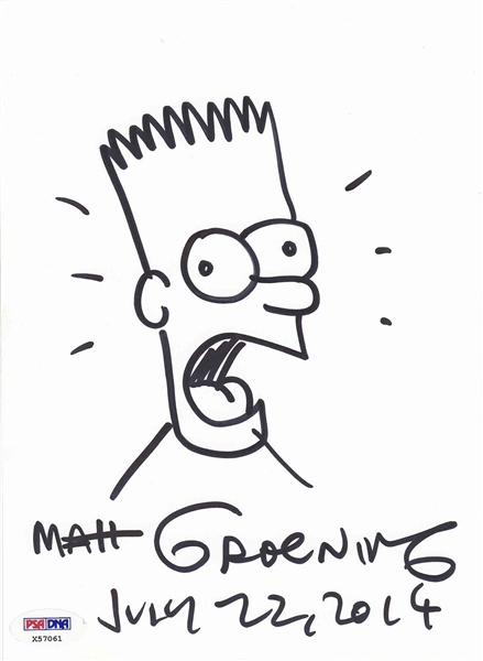 The Simpsons: Matt Groening Signed & Hand Drawn Bart Simpson Sketch (PSA/DNA)