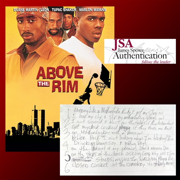 Tupac Shakur Handwritten Lyrics for "Pain" from the 1994 Movie "Above the Rim" (JSA)