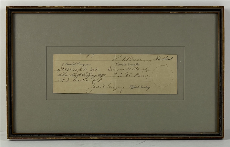 P.T. Barnum Signed 1873 Page Segment in Framed Display (JSA LOA)