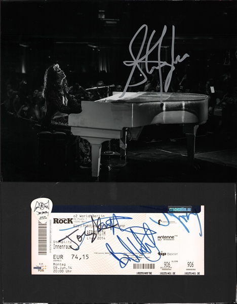 Aerosmith: Group Signed Matted Display w/ Unused Concert Ticket & Photo (5 Sigs)(Third Party Guaranteed)