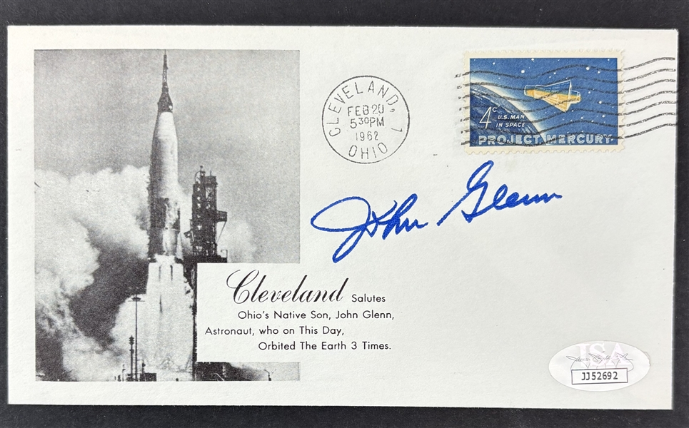 John Glenn Signed 3.75" x 6.5" Commemorative Earth Orbit FDC (JSA COA)
