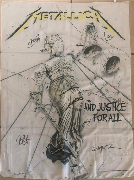 Metallica: Group Signed 30" x 40" "And Justice For All" Polyester Banner (Third Party Guaranteed)