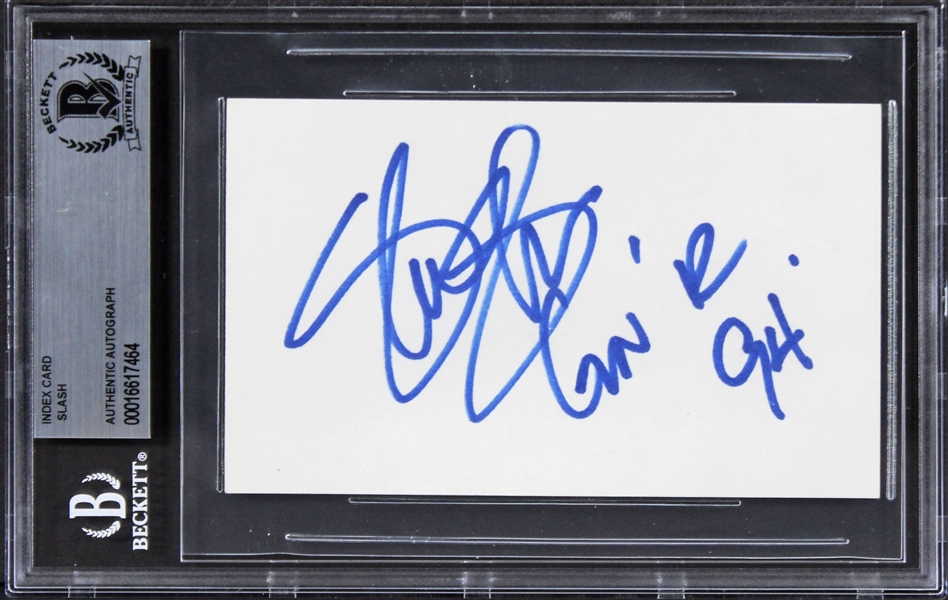 Guns N Roses: Slash Signed 3" x 5" Index Card (Beckett/BAS Encapsulated)