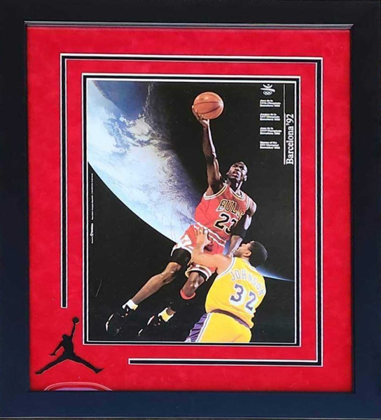 Michael Jordan Hand Signed 13" x 17" 1992 Barcelona Olympics Promotional Poster in Framed Display (Beckett/BAS LOA)