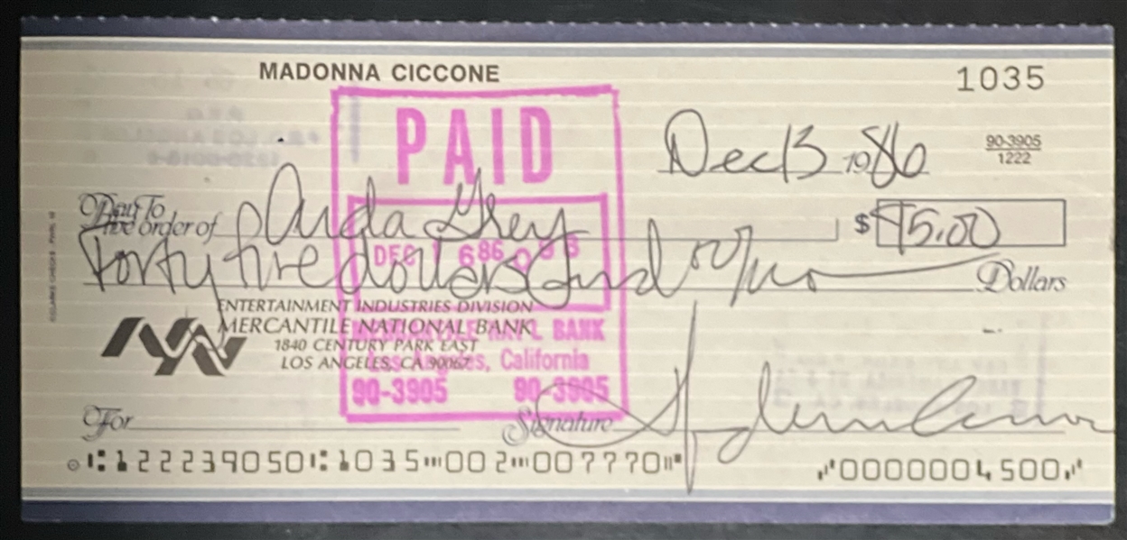 Madonna Signed 1986 Personal Check (Beckett/BAS LOA)