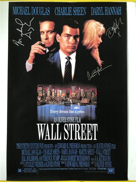 Wall Street: Douglas, Sheen & Hannah In-Person Cast-Signed 27” x 40” Movie Poster (3 Sigs) (JSA Authentication)(Ulrich Collection)