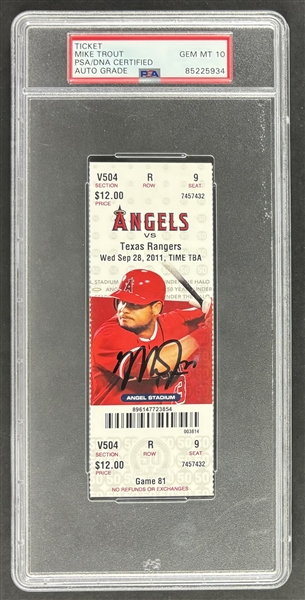 Mike Trout Signed 2011 Rookie Year LA Angels Ticket w/ Gem Mint 10 Auto! (PSA/DNA Encapsulated)