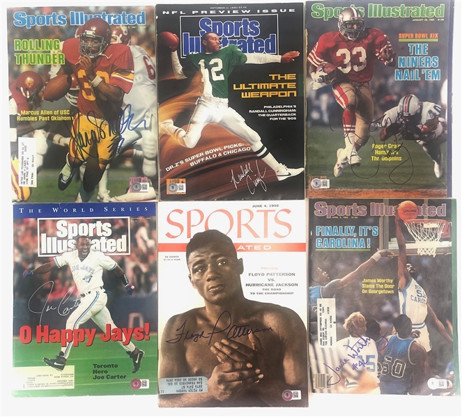 Lot of 6: Sports Illustrated Magazines: Sigs Include Worthy, Patterson, Carter, Craig, Allen, and Cunningham (Beckett/BAS)