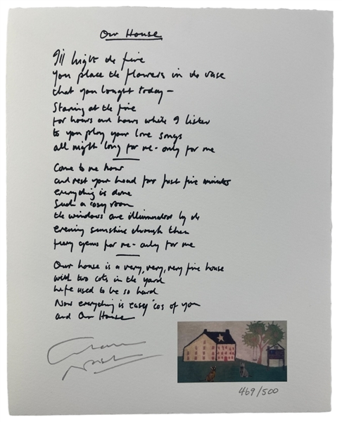 Graham Nash Signed Ltd. Ed. "Our House" Lyric Sheet (Nash LOA)(Beckett/BAS)