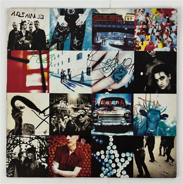 U2: Multi-Signed "Achtung Baby" Album Cover w/ Vinyl (4 Sigs)(Epperson/REAL)