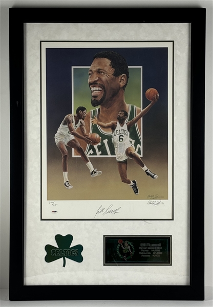 Bill Russell Signed Ltd. Ed. Christopher Paluso Lithograph in Framed Celtics Display (PSA/DNA)