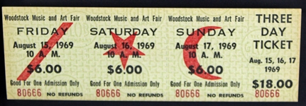 Original 1969 Woodstock Three Day Ticket in Commemorative Framed Display