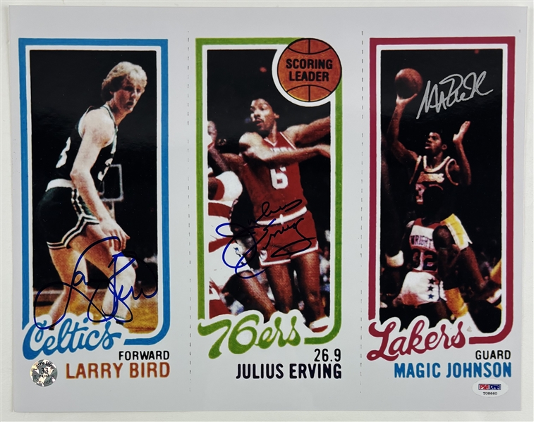 Julius Erving, Larry Bird, & Magic Johnson Signed 11" x 14" Photo (PSA/DNA LOA)(Bird Holo)