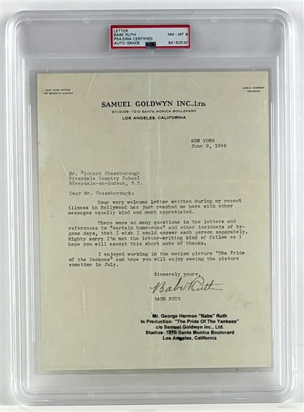 Babe Ruth Signed 1942 Personal Letter on MGM Letterhead with "Pride of The Yankees" Reference! (PSA/DNA Encapsulated)