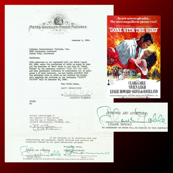 Clark Gable Incredible Signed MGM Document Regard Playing Rhett Butler in "Gone With The Wind"! (PSA/DNA)