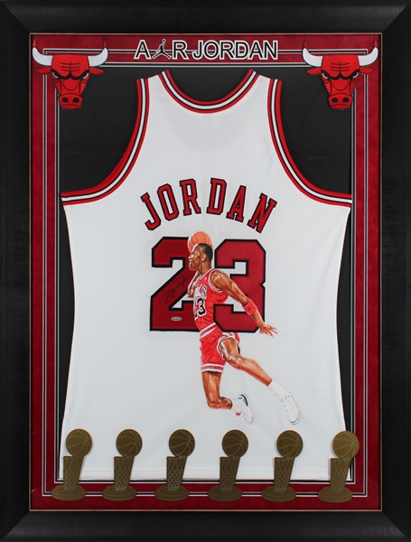 Michael Jordan Signed Bulls Jersey with Incredible One-of-a-Kind Hand Painted Artwork (UDA)