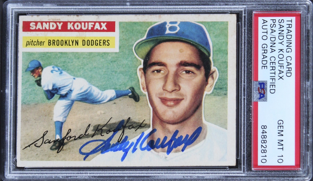 Sandy Koufax RARE Signed 1956 Topps 2nd Year Vintage Baseball Card with GEM MINT 10 Autograph (PSA/DNA Encapsulated)