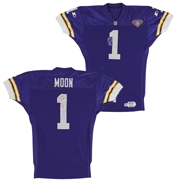 Warren Moon Signed & Inscribed Game Used 1994 Minnesota Vikings Jersey - Gifted to Shaquille ONeal! (Sports Investors, Beckett/BAS & Shaq LOAs)