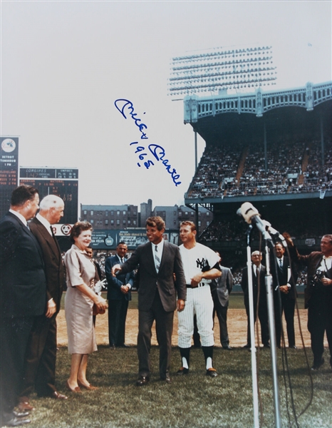 Mickey Mantle Signed & Dated "1965" 11" x 14" Photo from "Mickey Mantle Day" at Yankee Stadium with RFK (JSA LOA)
