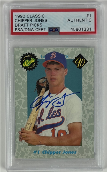 Chipper Jones Signed 1990 Classic Draft Picks #1 Rookie Trading Card (PSA/DNA Encapsulated)